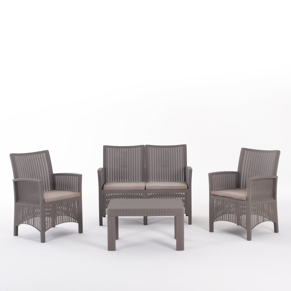 Set in resina da esterno / giardino effetto rattan Furore tortora