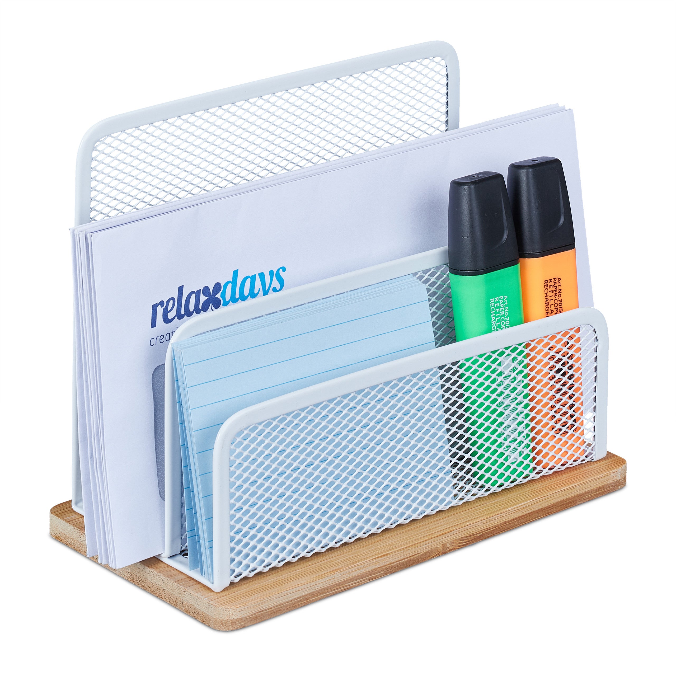 Porte-Lettres En Métal Et Bambou Relaxdays - 3 Niveaux De Rangement, 15x18,5x10 Cm, Pour Bureau, Organisation Documents