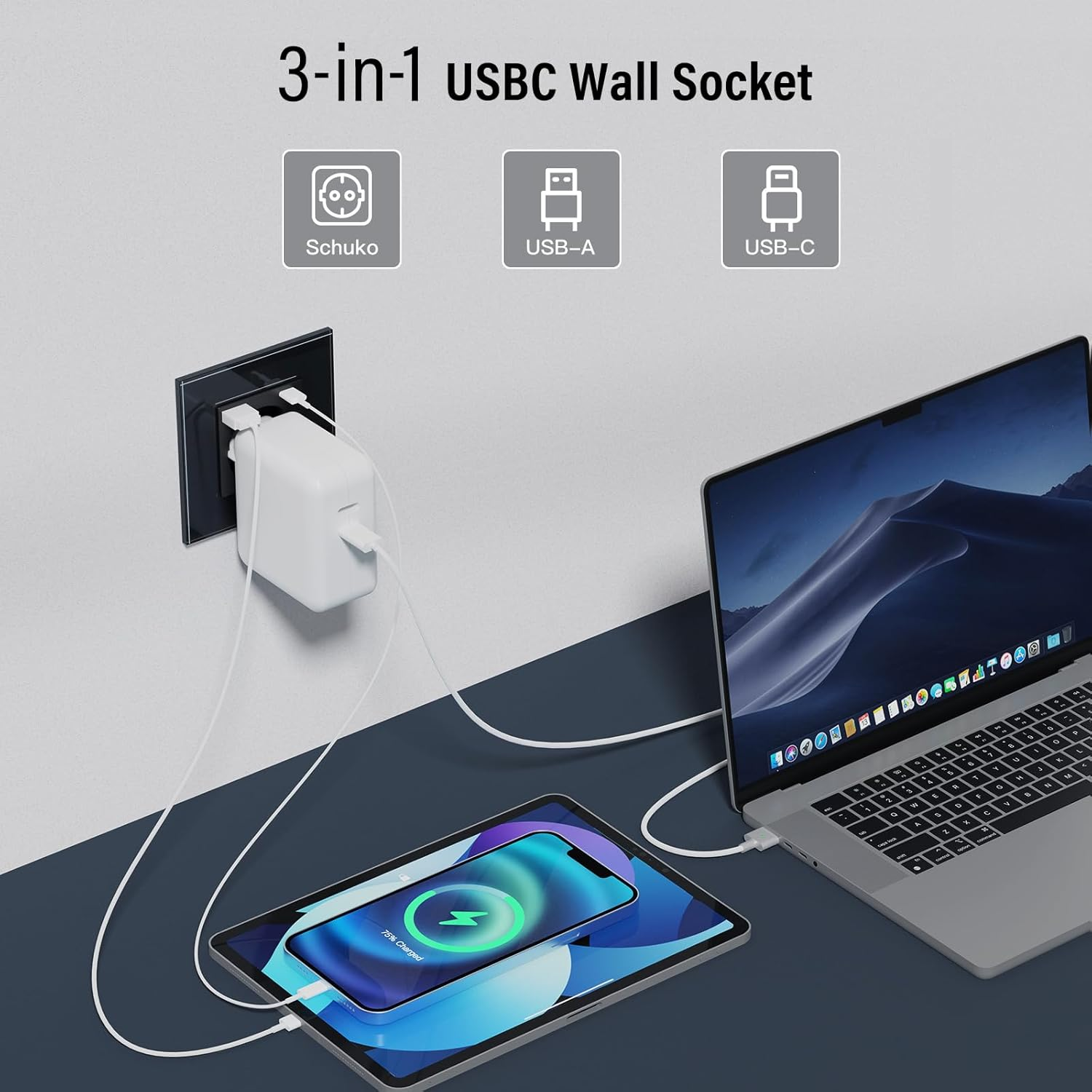Set di 2 prese a muro con USB e Type-C, 5 V 2,1 A, presa USB da incasso ...