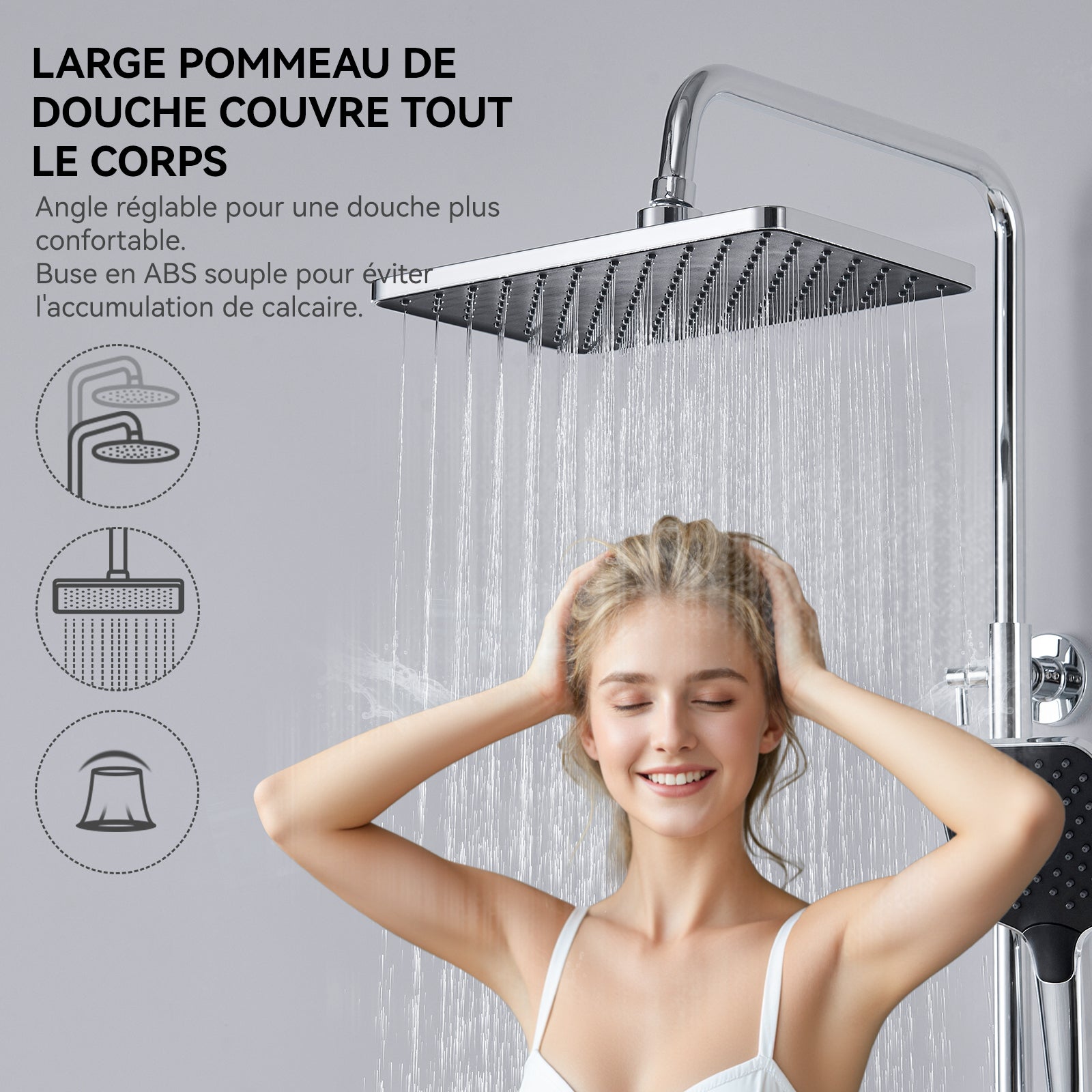 Auralum max Colonne de Douche avec Mitigeur Thermostatique, Système de Douche avec Robinetterie en laiton,Douchette à Main avec 3Jets,Chromé - 5