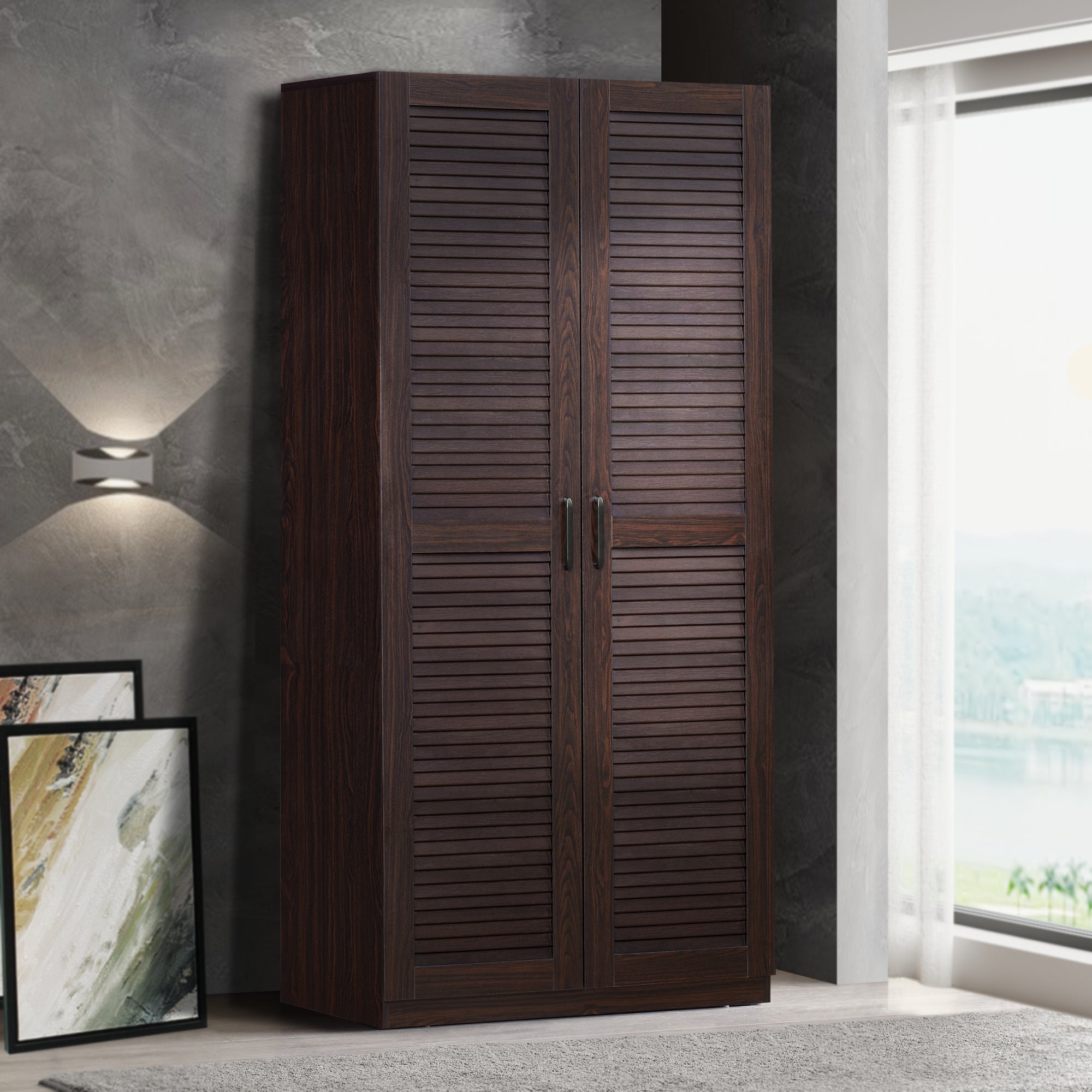 Armoire de chambre Finning 1 étagère MDF 176 x 80 x 52 cm effet noyer foncé [en.casa] - 2