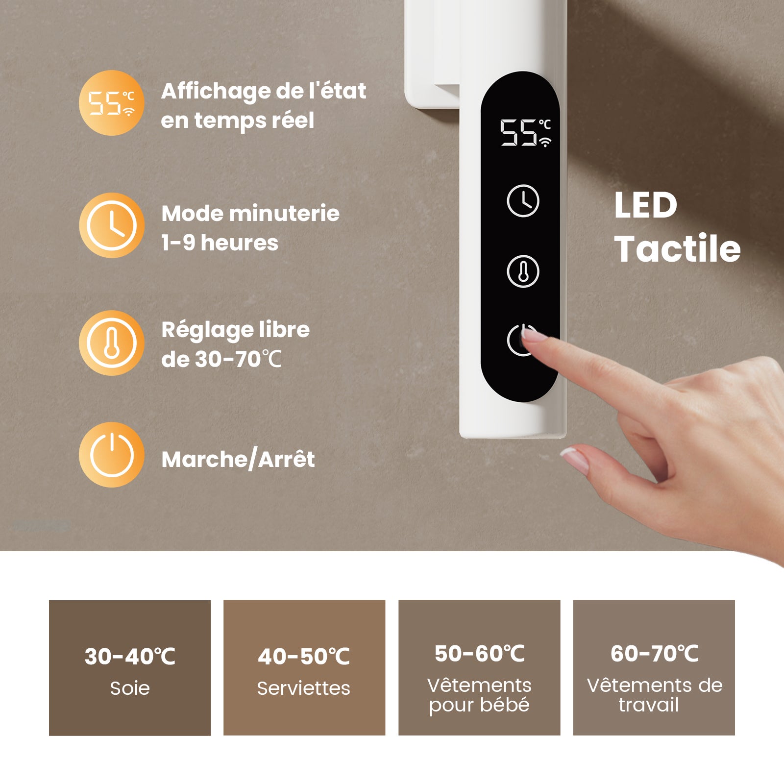 EMKE Sèche-serviettes Électrique Pivotant 180° avec Étagère - WiFi & Vocal - 76 x 45 cm, 120 W, Blanc Brillant - 6