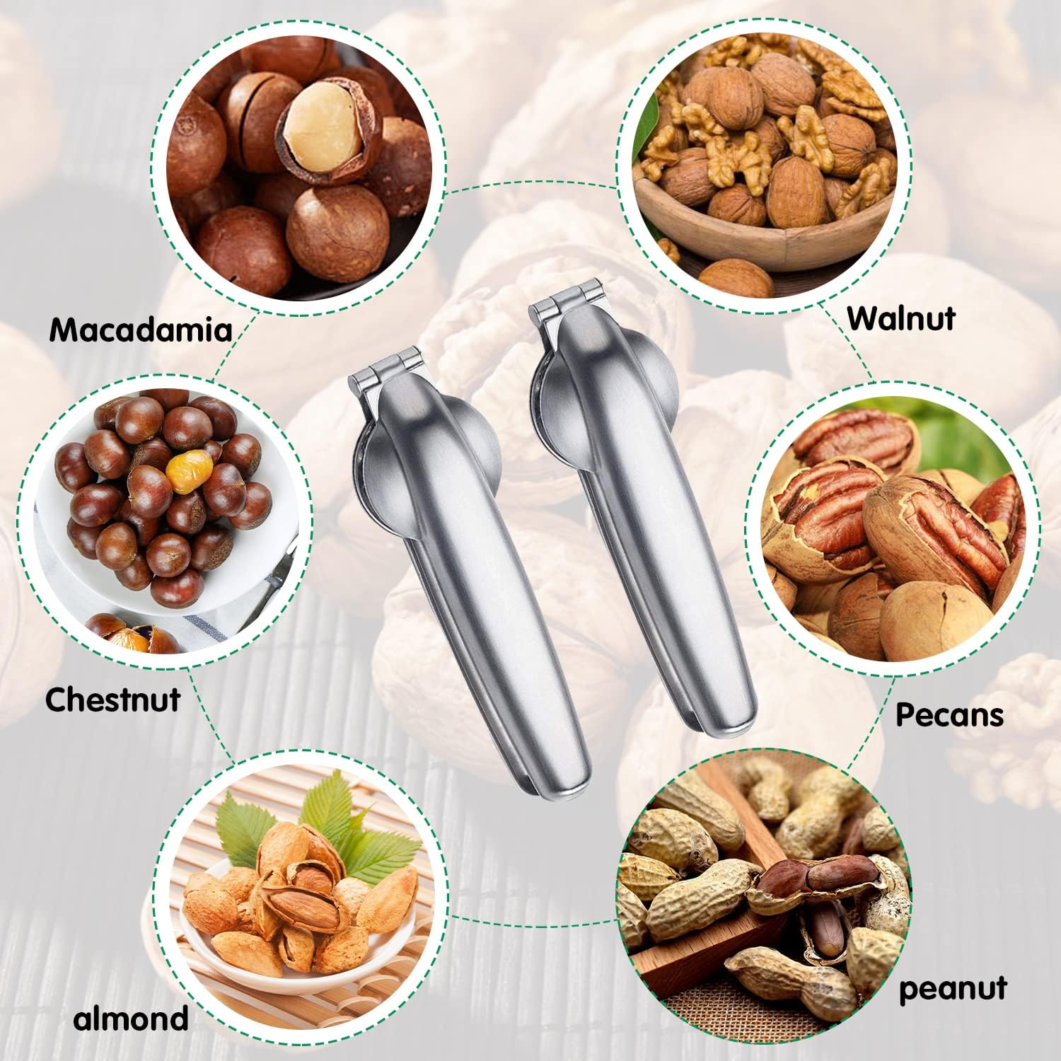 Clip per castagne, clip per noci in 2 pezzi, pinze per castagne, clip per noci, clip per nocciole, apri castagne, pinze per castagne in acciaio inossi - 4