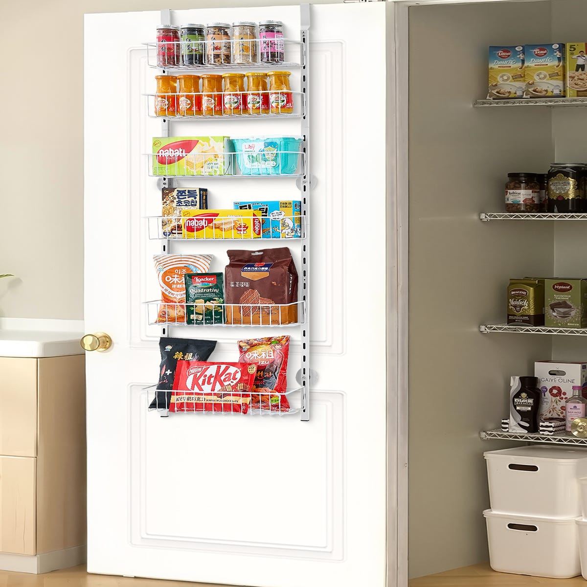 Organizzatore Da Porta A 9 Ripiani MSERCUOR - Scaffale In Metallo Per Dispensa, Cucina E Bagno - Cestini Regolabili, Nero