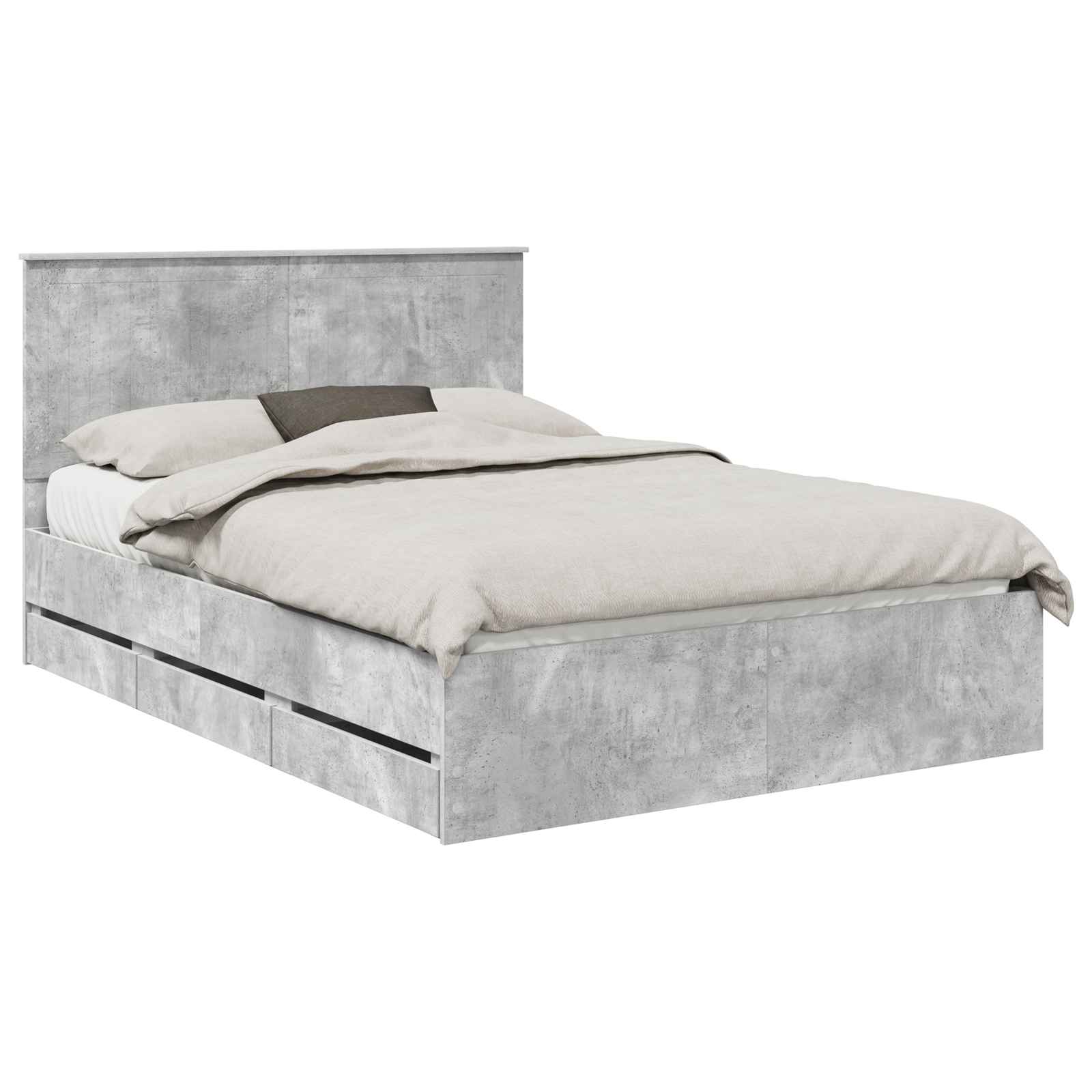 Cadre de lit gris béton 135 x 190 cm en panneau de bois - 2