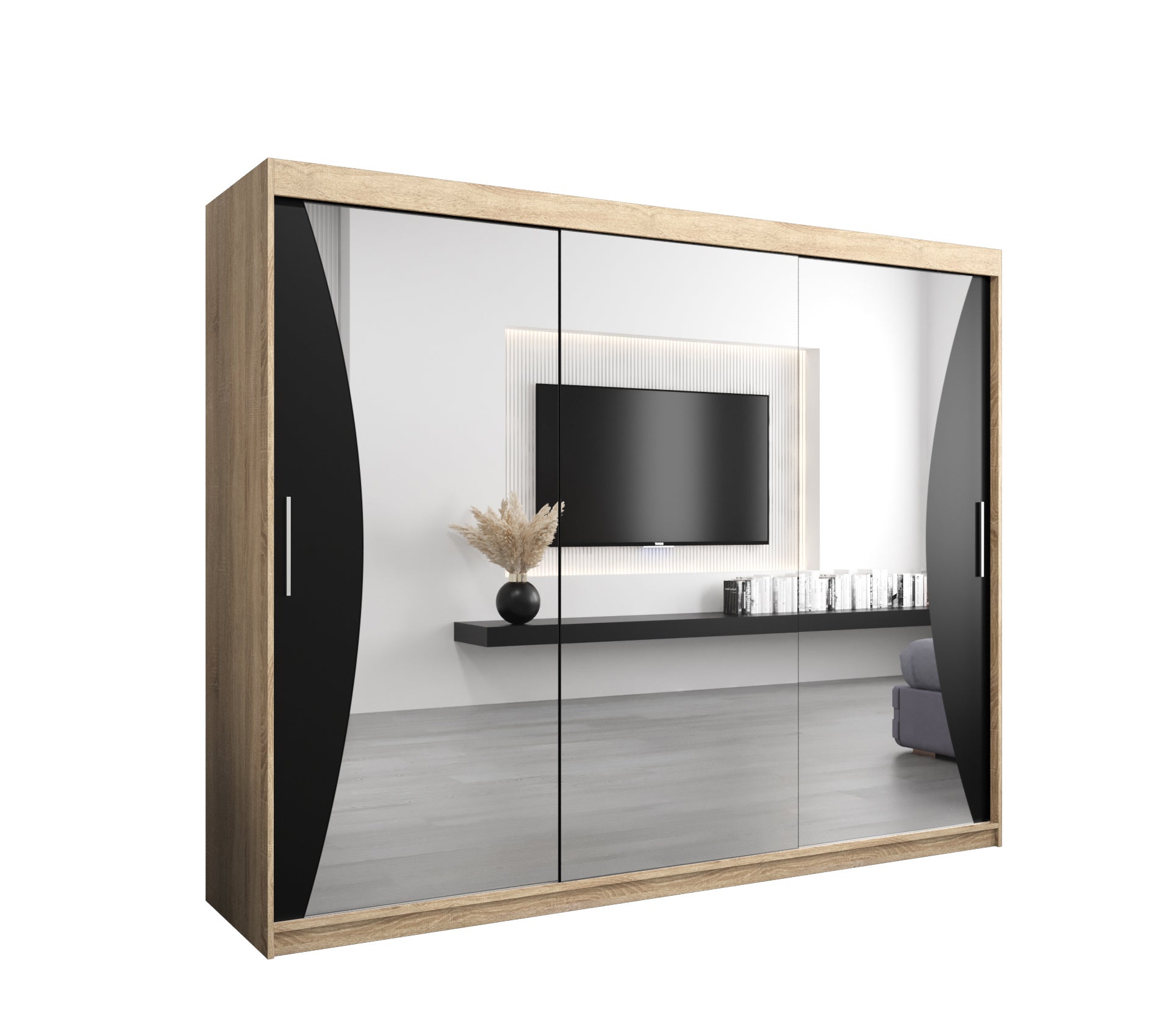Szafa przesuwna garderoba MONACO 250 x 62 x 200 cm Sonoma + Czarny - Abiks Meble