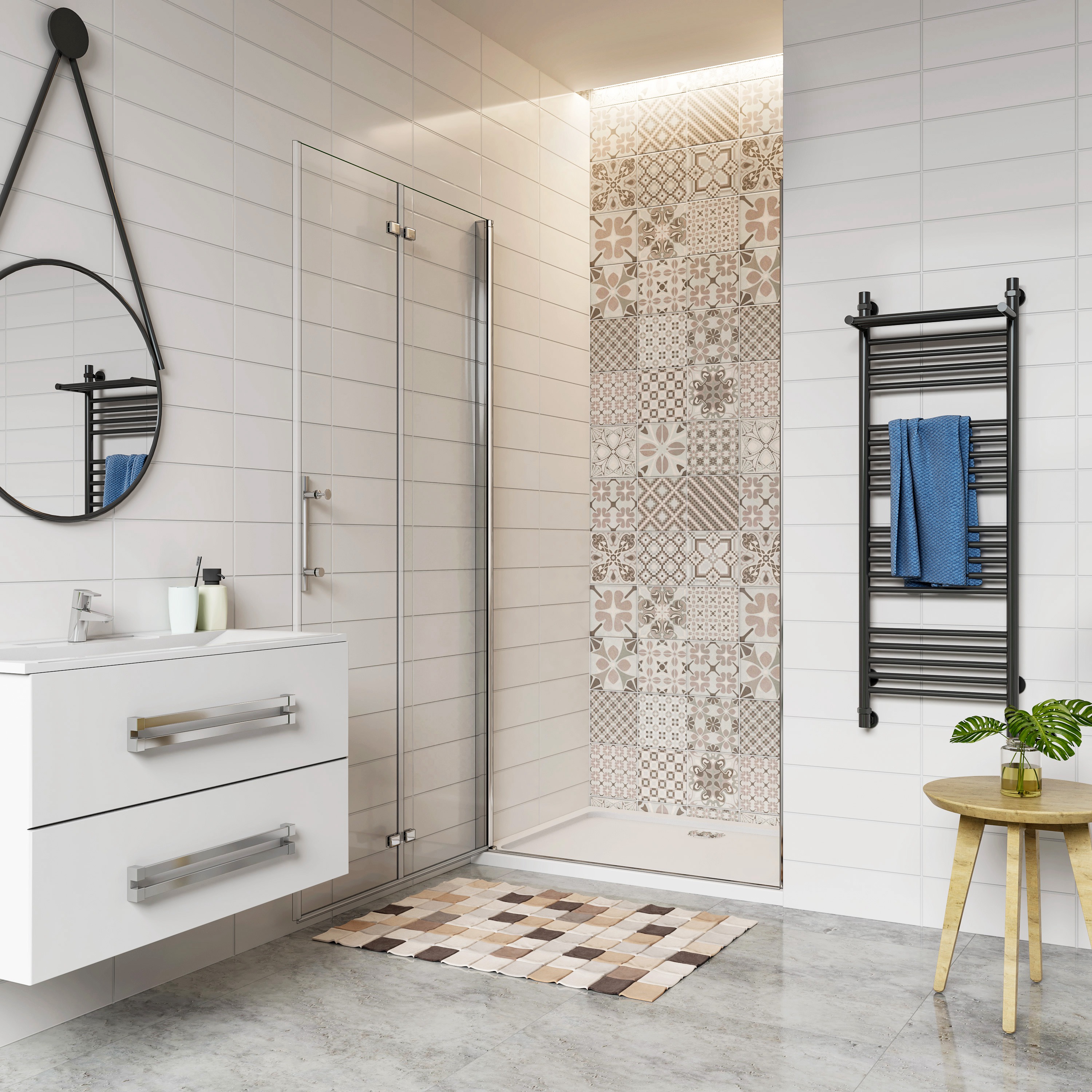 Aica Italy 95x195 Cm Porta Doccia Per Nicchia Battente E Pieghevole A Libro In Vetro Temperato Trasparente Anticalcare Da 6 Mm - 3