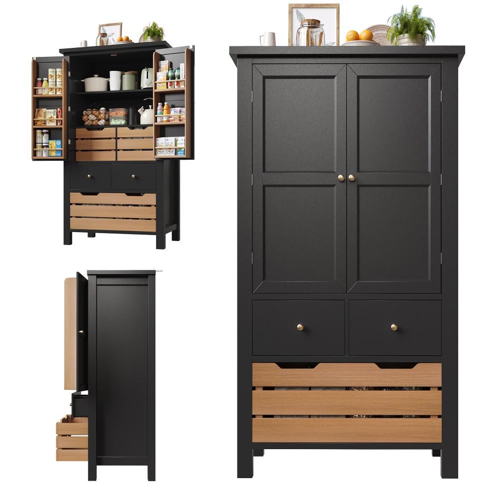 Buffet de cuisine 80x40x140cm avec portes, 5 tiroirs, rangement spacieux, haute qualité et design moderne noir - 7