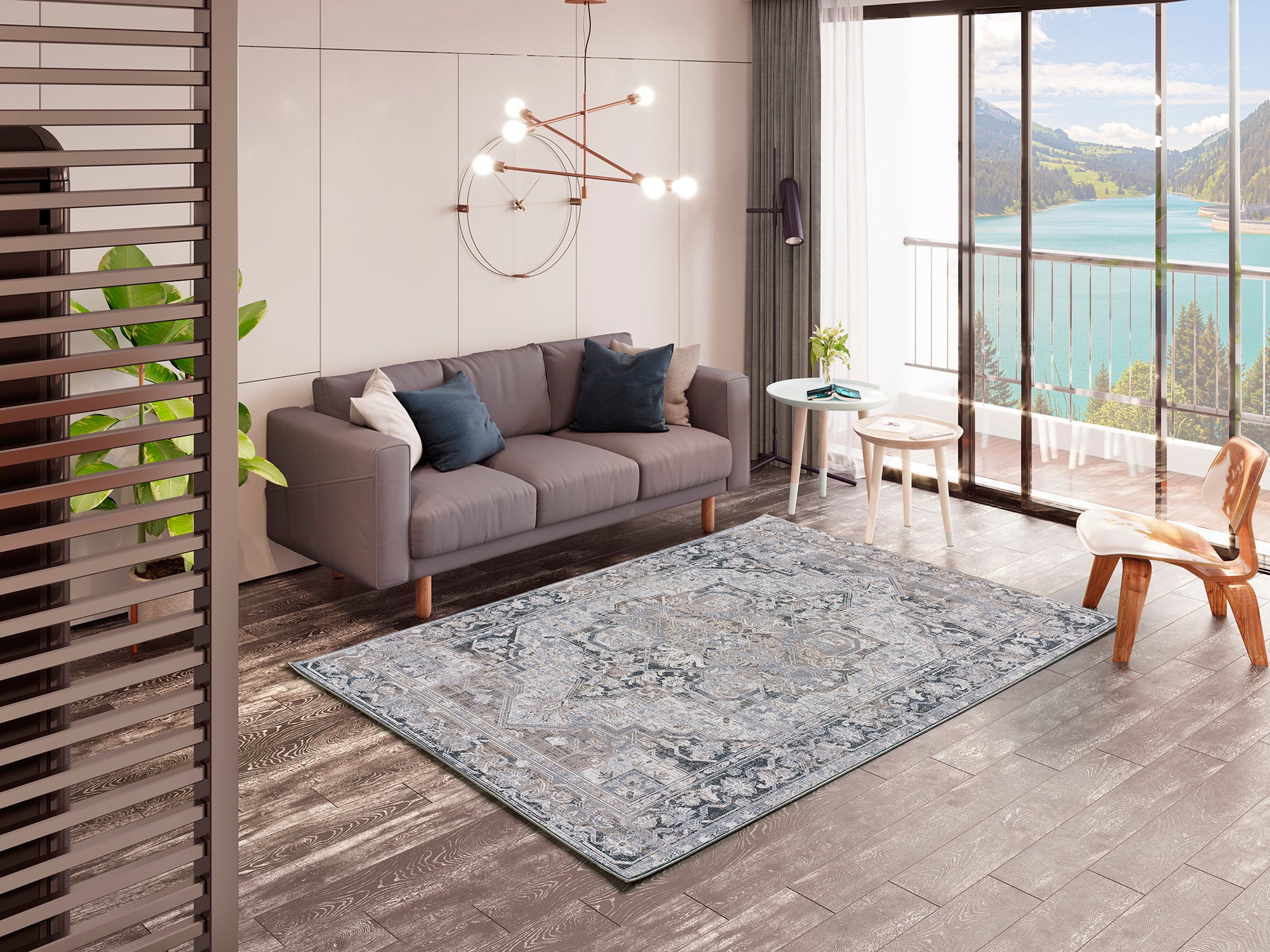 Alfombra interior gris rectangular 120 x 170 cm neila vintage - atticgo