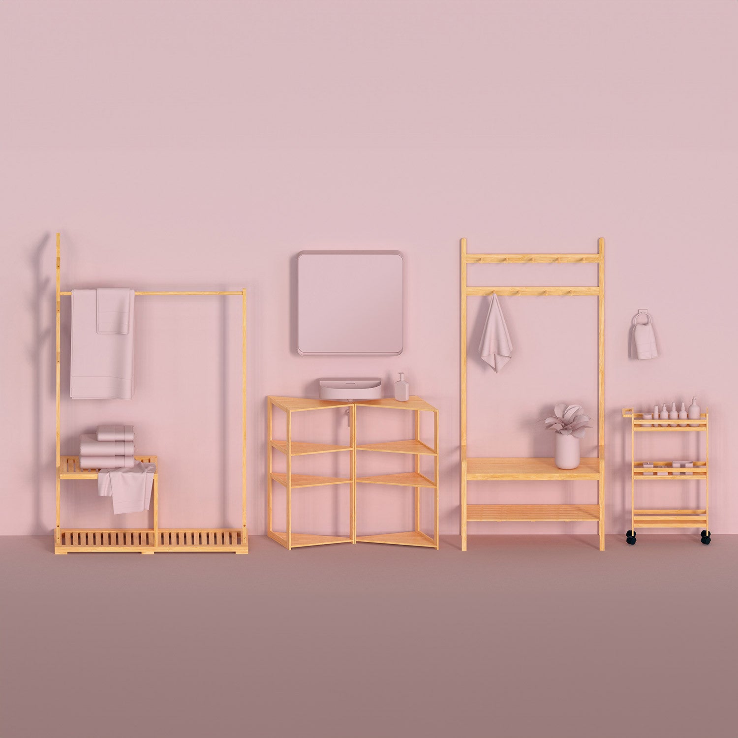 Etagère d'angle en bambou avec 3 niveaux de canopée 80x36,6x33,5cm 7house - 5