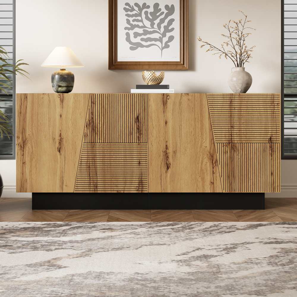 Sideboard moderne 160 cm grand rangement géométrique avec étagère réglable, meuble de rangement robuste pour salon, salle à manger et entrée - 5