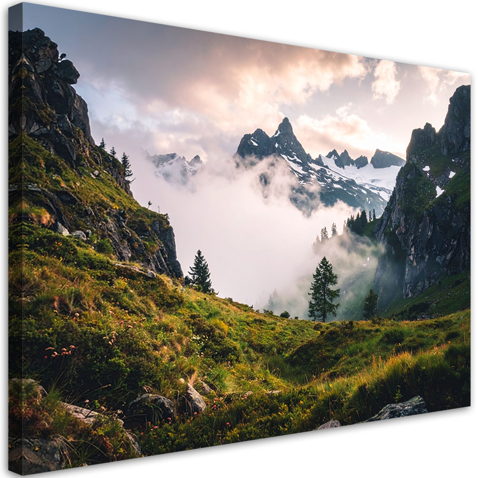 Obraz do salonu sypialni biura, Pejzaż widok góry las mgła natura 90x60