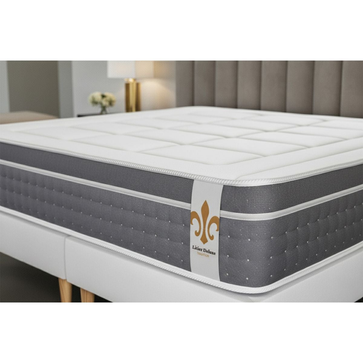 Ensemble matelas 90 x 200 cm Trente - Ressorts ensachés et mémoire de forme - Ep : 30 cm - Equilibré - sommier Gris - 3