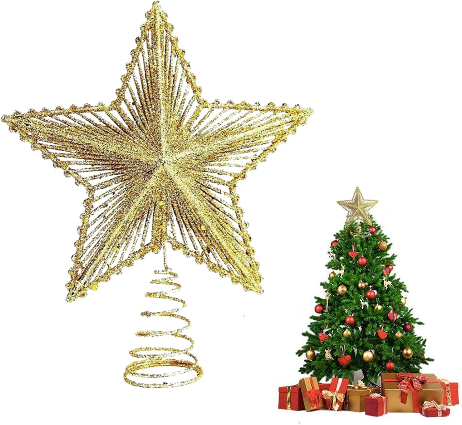 Étoile De Sapin De Noël 23 Cm - Cimier Scintillant Doré Avec Base - Décoration De Sommet D'arbre - 7