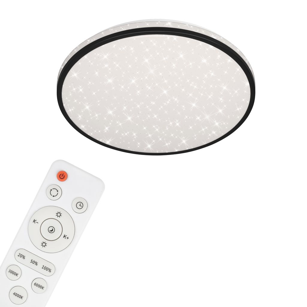 Plafonnier BRILONER LEUCHTEN SKIZO, 24 W, 2600 lm, IP20, noir, plastique, variateur, avec télécommande, CCT, Ø 38 cm - 2