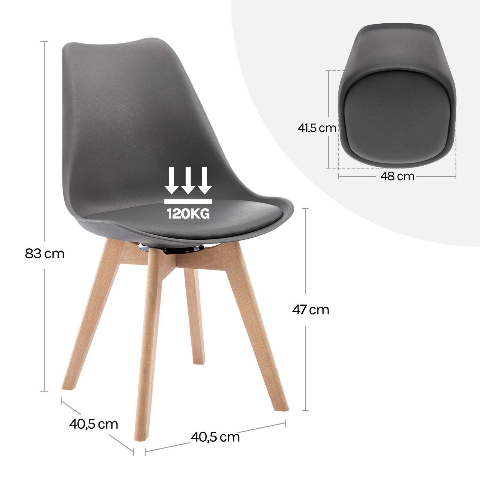 Lot de 2 Chaise Pivotante Salle à Manger WOLTU, Chaise de Cuisine, Siège en PU, Pieds en Bois Massif, Gris - 4