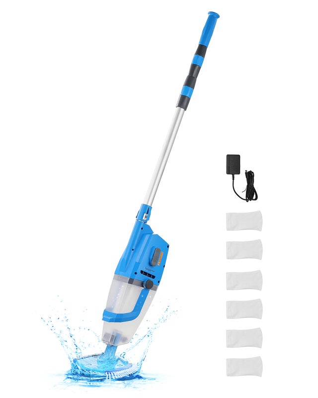 Aspirateur Piscine 100 L/min,VEVOR Nettoyeur Manuel Sans Fil,Rallonges,Aspiration Puissante,Rechargeable,1 Heure d'Autonomie,pour Piscines