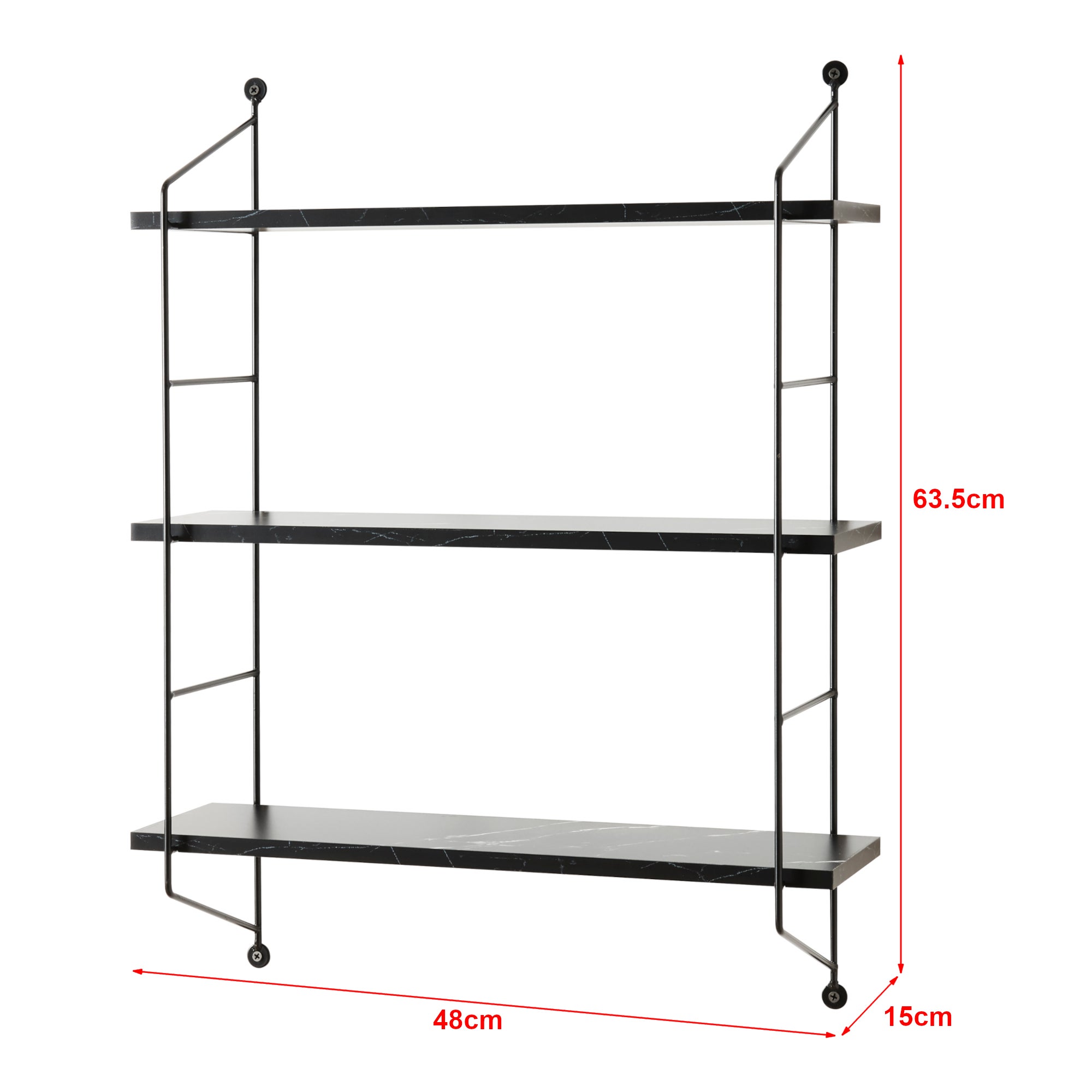 Étagère Murale à 3 niveaux Visby 48 x 15 x 64 cm effet marbre noir [en.casa] - 4