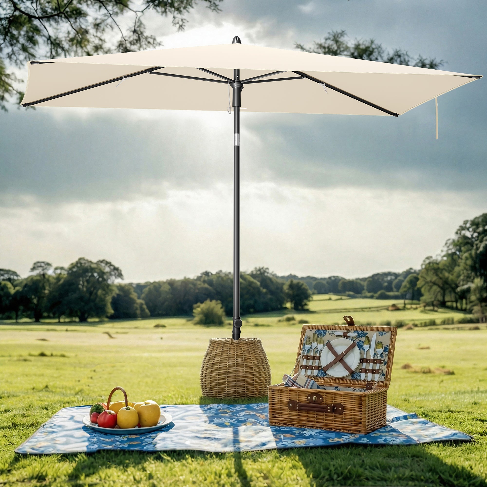 Parasol Rectangulaire Inclinable 232 x 149 cm, Protection Solaire UPF 50+, pour Plage, Terrasse, Jardin, Beige - 3