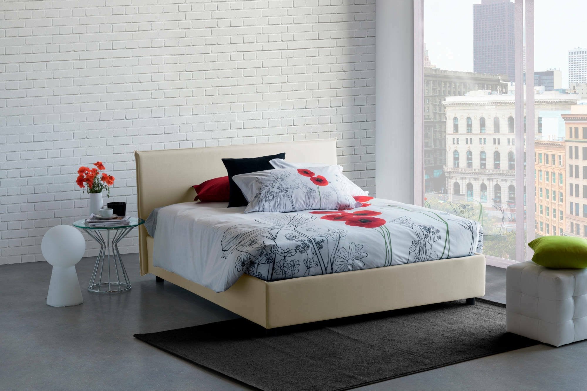Lit double Made in Italy, Matelas inclus déhoussable, Coffre, Beige - Anassimene - 2
