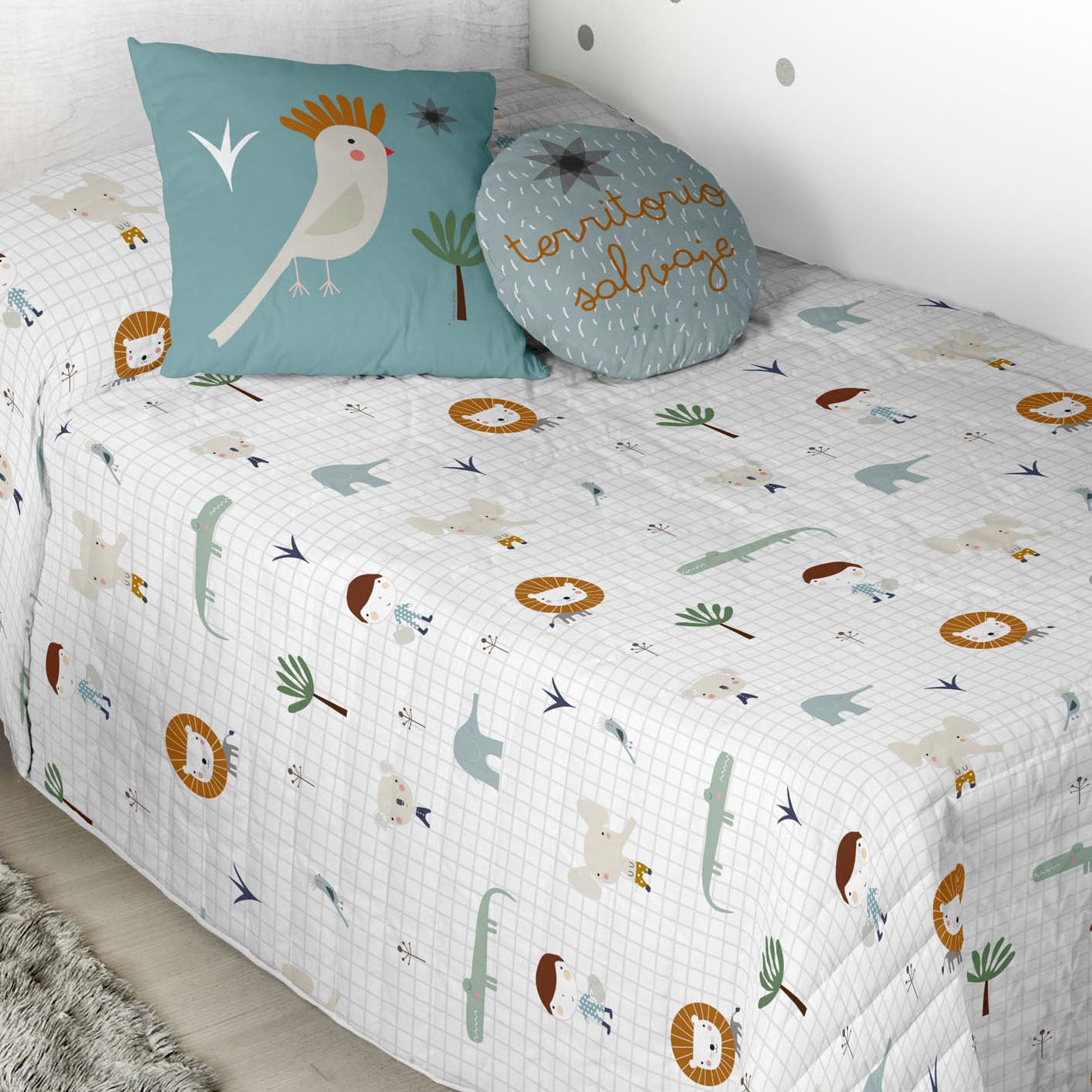 COPRILETTO BOUTI REVERSIBILE GIUNGLA BAMBINO A LETTO 105 - 8