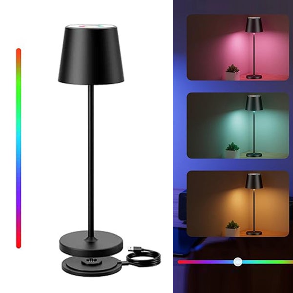 Mini czarna lampka biurkowa LED, lampka biurkowa na baterie z regulacją jasności, kolorowa i nowoczesna bezprzewodowa lampka biurkowa USB