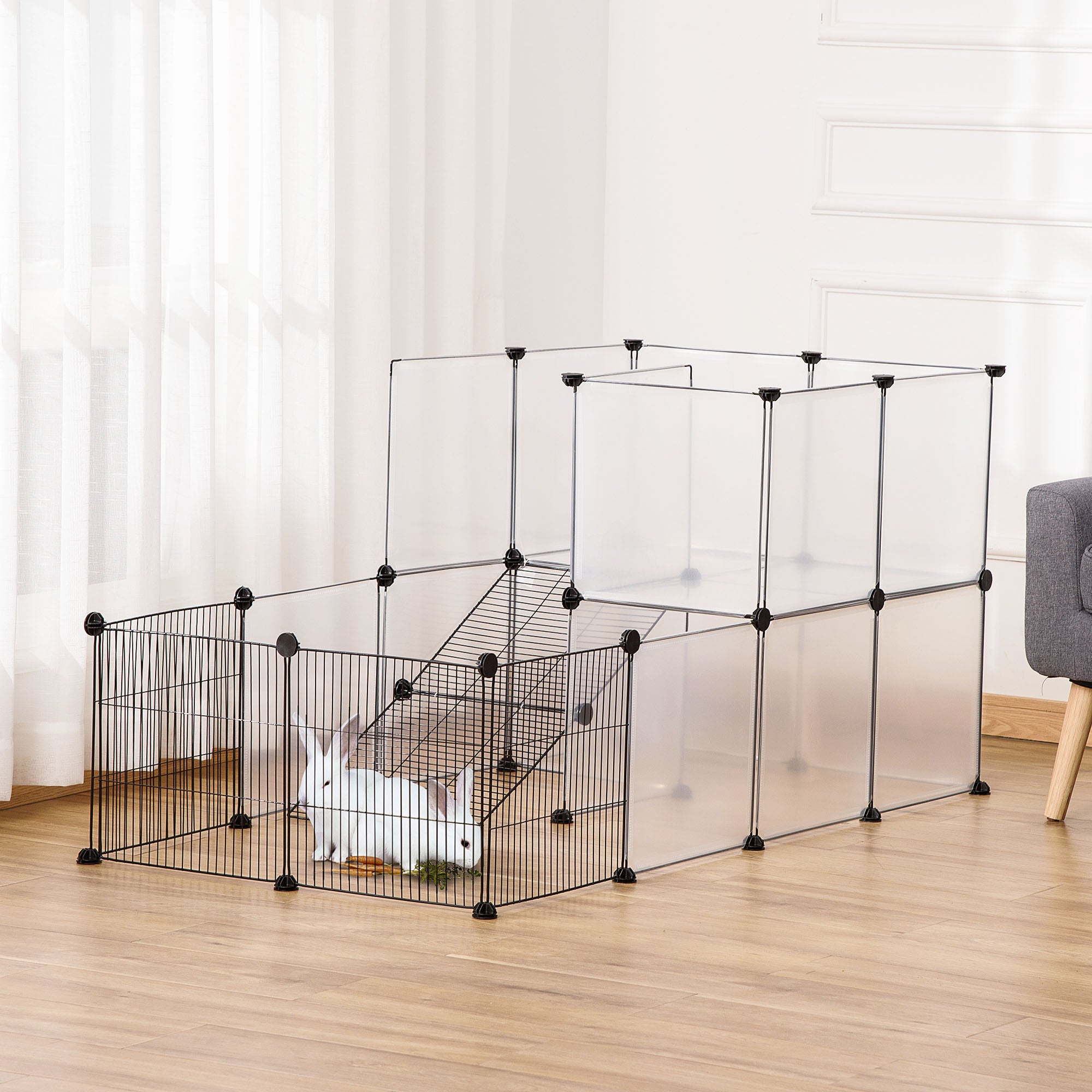 Enclos modulable pour petits animaux 27 panneaux design diy, noir ...