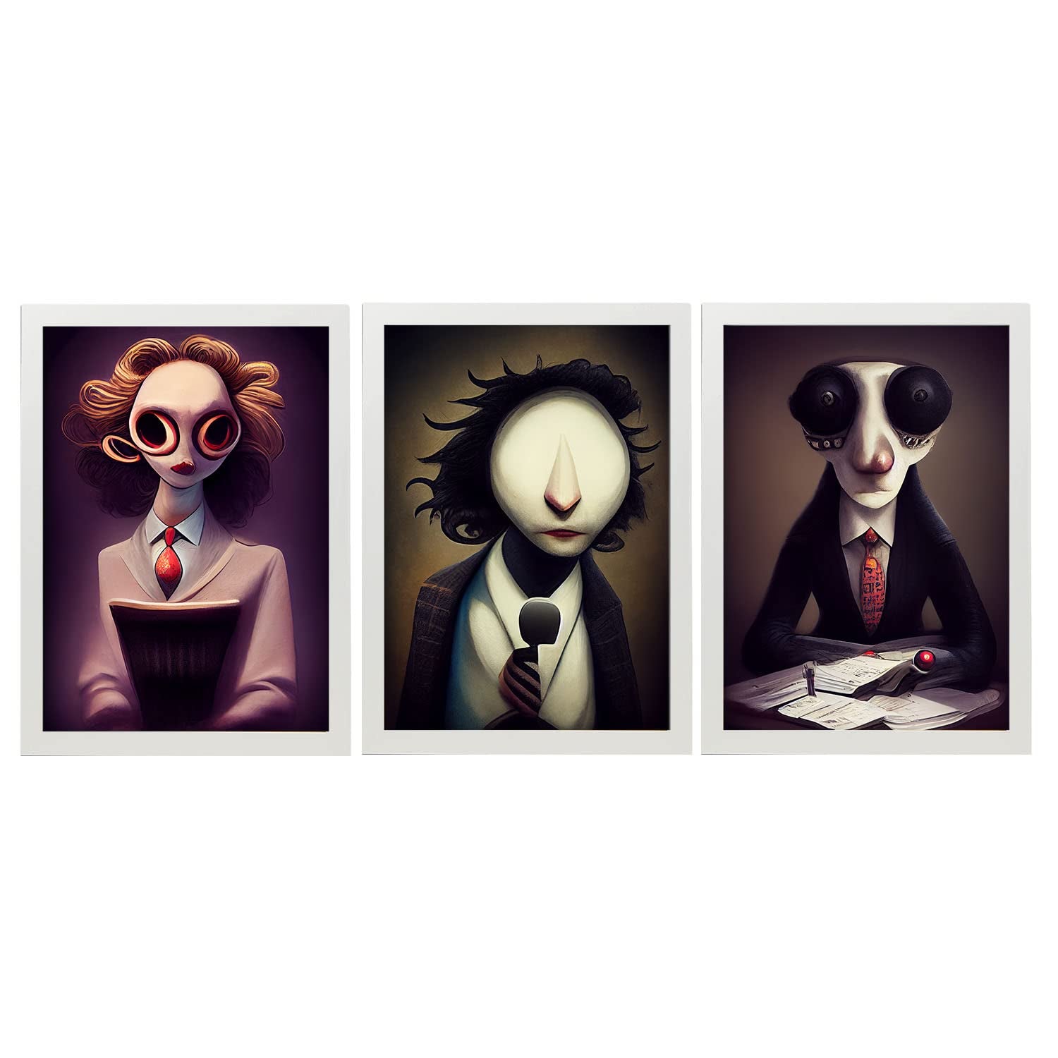 Nacnic set de 3 posters información al estilo de t burton ilustraciones de profesiones y oficios inspiradas en arte gótico diseño y a3 marcos blanco