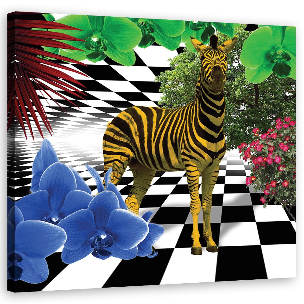 Obraz na płótnie, Kolorowa zebra natura zwierzęta 60x60