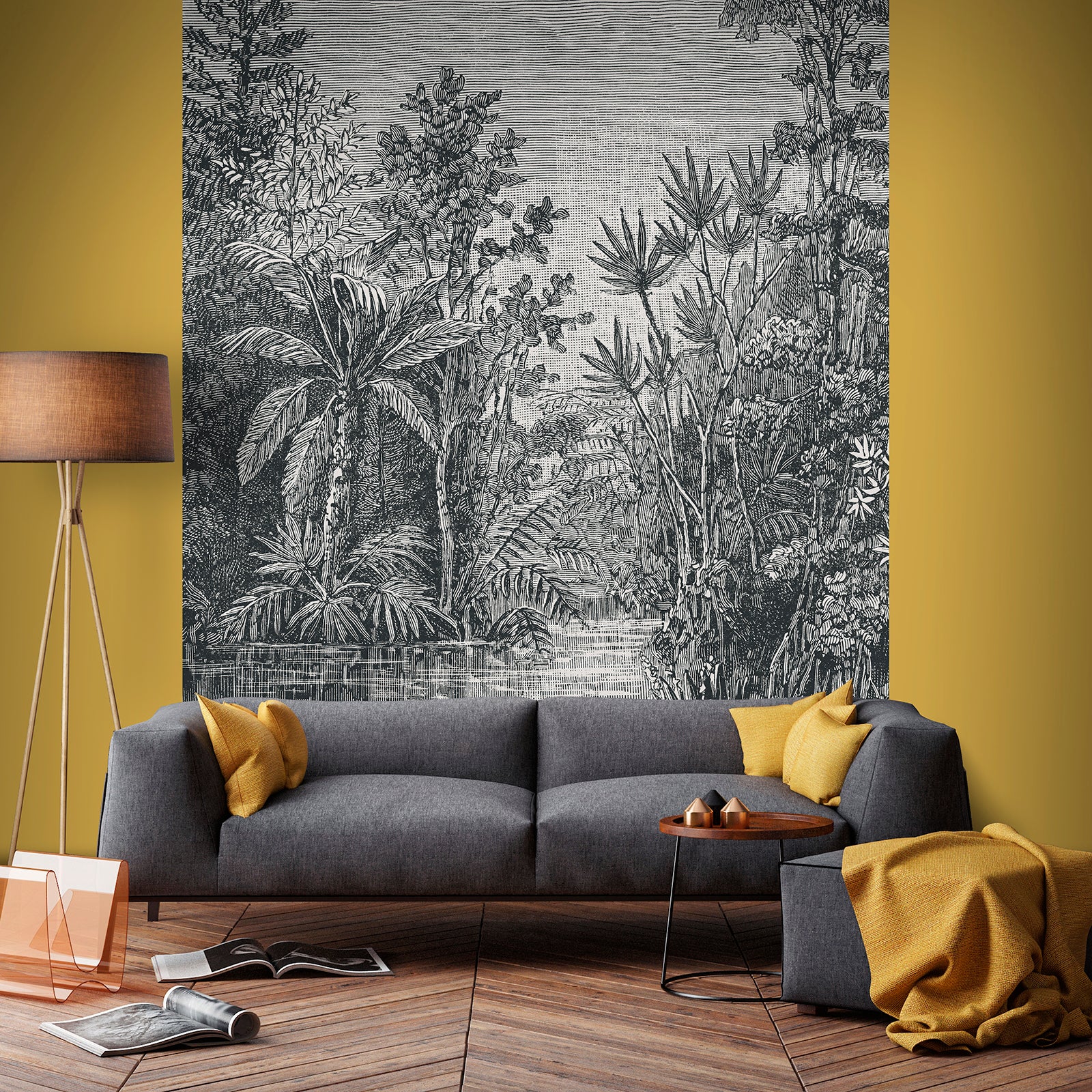 Papier peint panoramique intissé Jungle 200 x 280cm Gris - 3