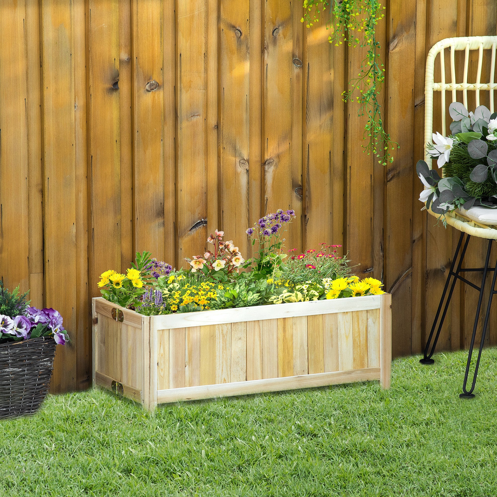 Jardinière sur Pied Pliable bac à Fleurs dim. 70L x 30l x 25H cm Corps Aspect Lattes Bois Sapin pré-huilé - 3