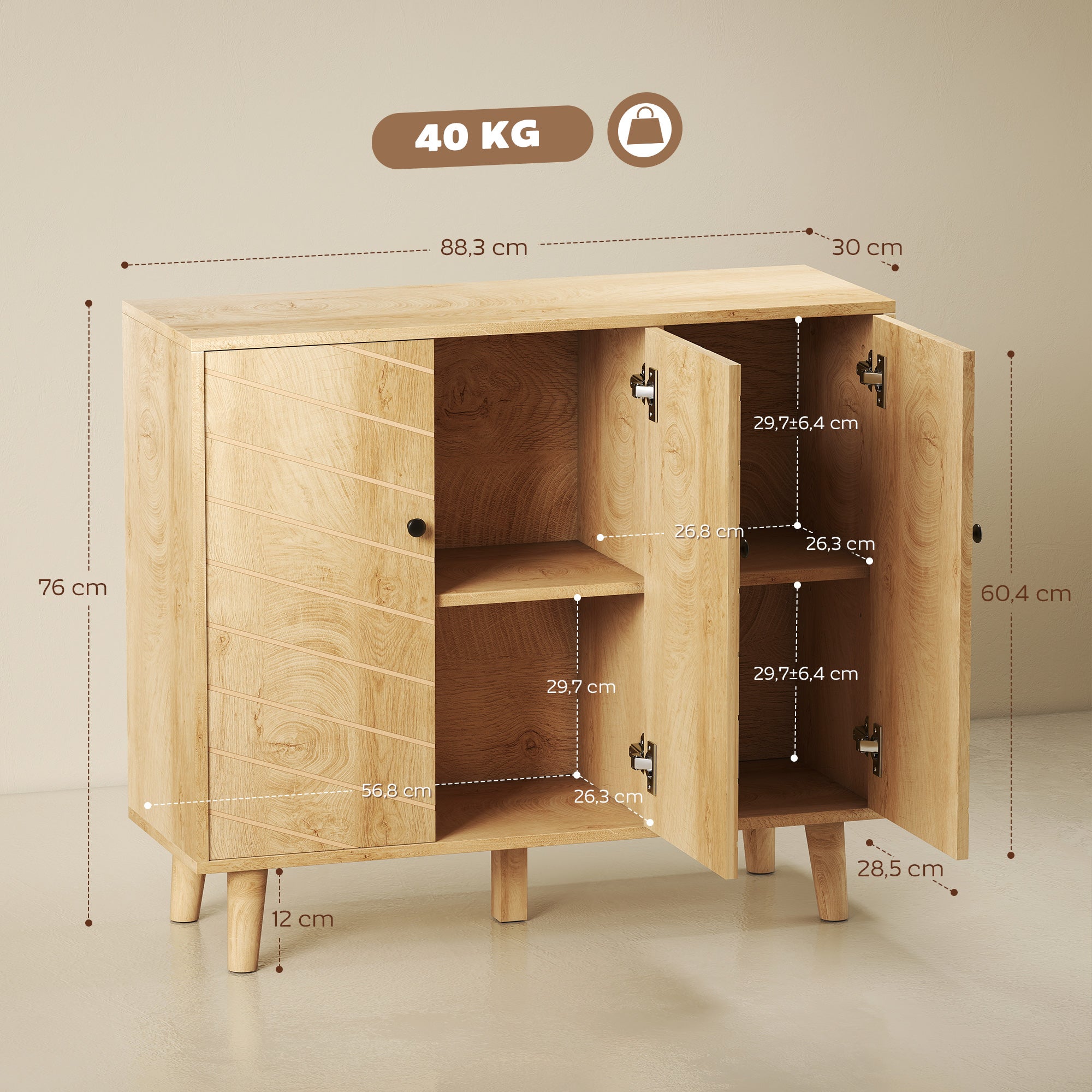 Buffet 3 puertas para comedor y cocina, material MDF con pies de madera ...
