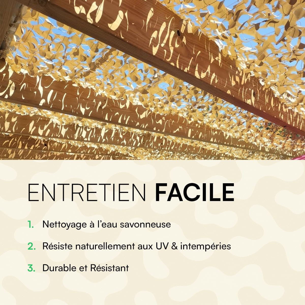 Filet de Camouflage Sable - Filet d’Ombrage Extérieur Résistant - Haut de Gamme - Protection Solaire & Voile d'Ombrage Anti-UV - Terrasse, Pergola, - 4