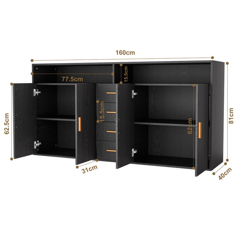 HOMAVO Buffet Moderne avec 4 Tiroirs, 2 Portes et 2 Compartiments Ouverts – Meuble de Rangement - 3