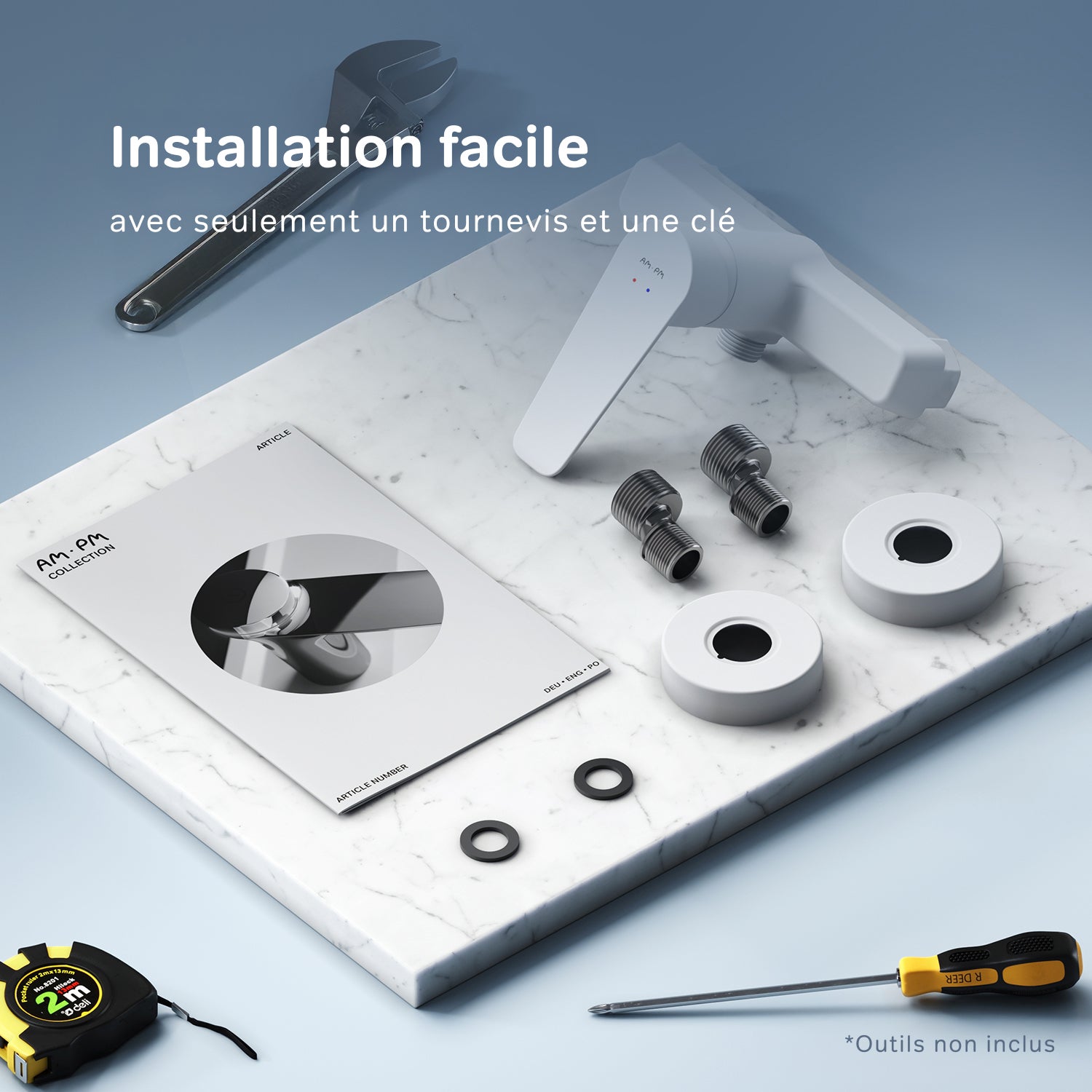 Mitigeur mécanique de douche Robinet de douche Blanc, Hit FTA20033 AM.PM - 7