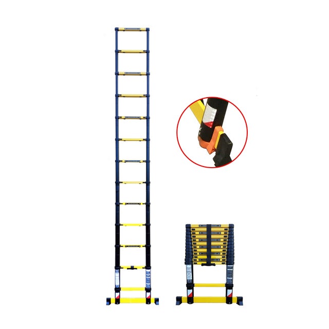 Echelle télescopique 3m80 Woerther Grafitek avec barre stabilisatrice - Plus patins Highblock - Garantie 5 ans