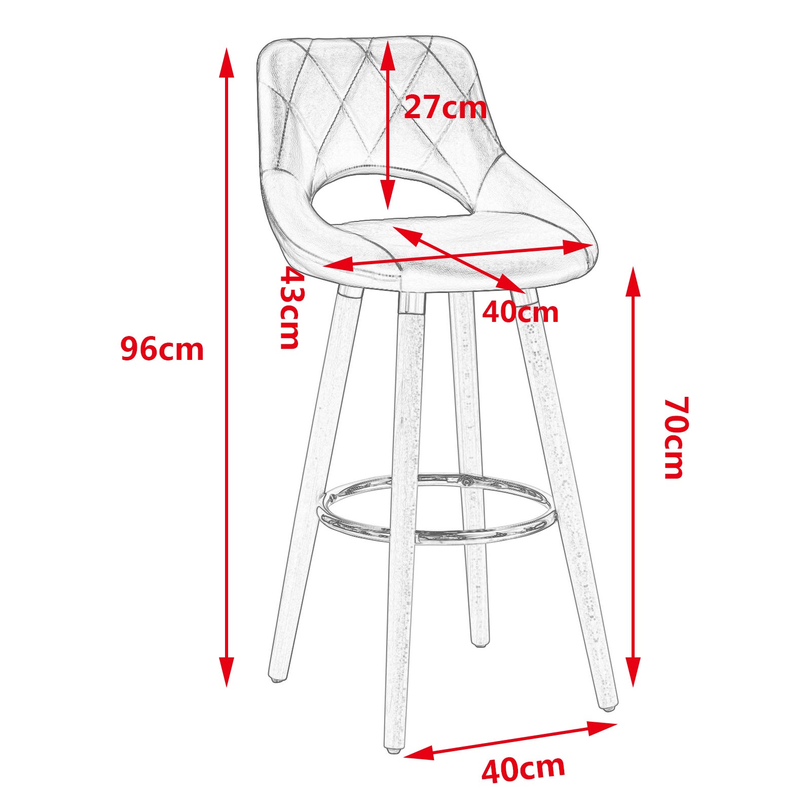 WOLTU Lot de 2 Tabouret de bar avec dossier et repose-pieds. Fait de similicuir et bois massif.Siège bien rembourré. 43x43x91cm.Noir - 4