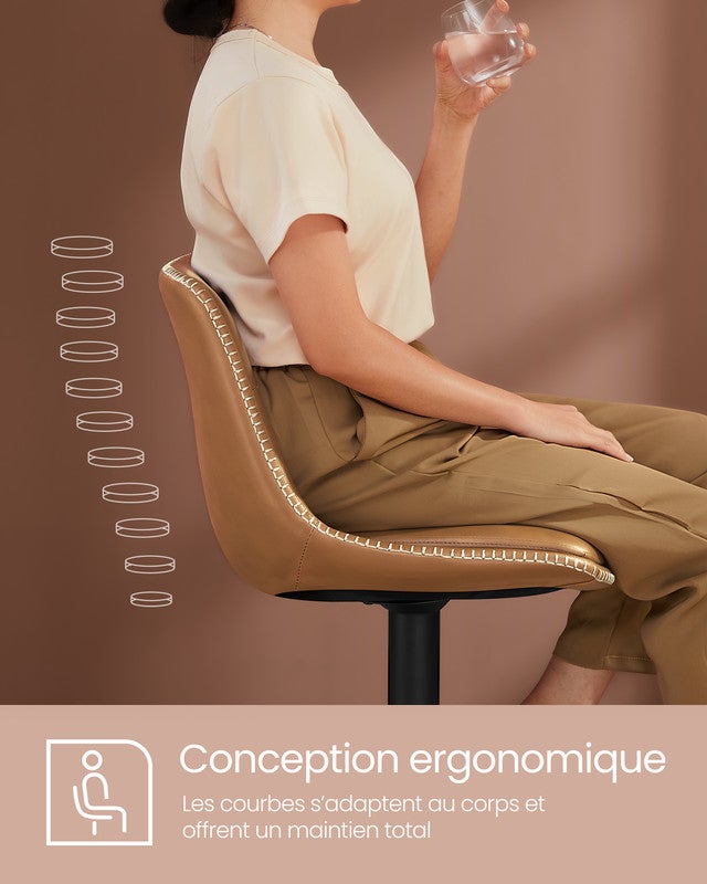 Tabourets de Bar, Lot de 4, Siège Pivotant à Hauteur Réglable, en PU, avec Dossier et Repose-Pieds, Marron Caramel - 4