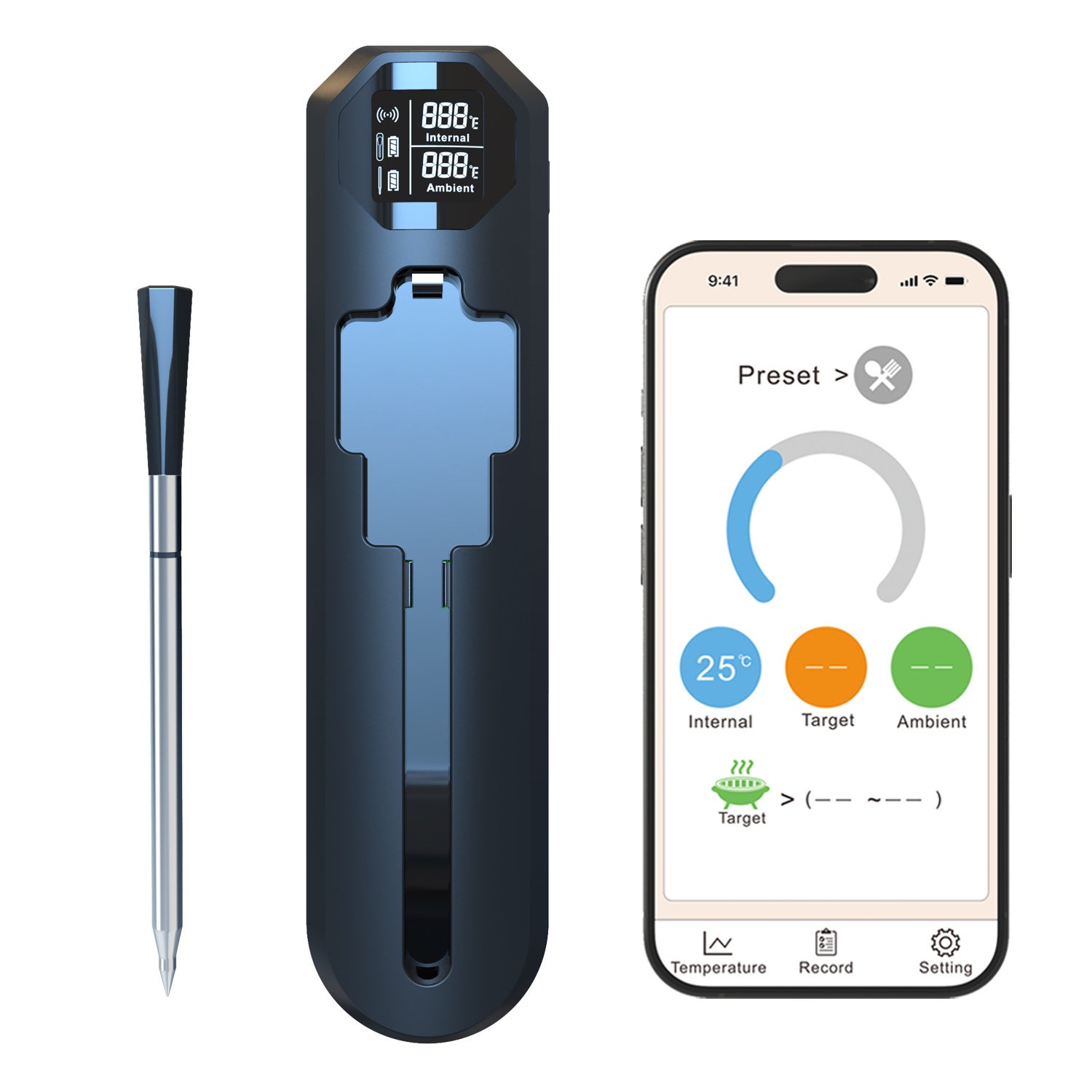 Thermomètre à Viande Sans Fil Vestemp BP20 – Bluetooth/Wi-Fi, Triple Capteur, écran LED, Autonomie 72h