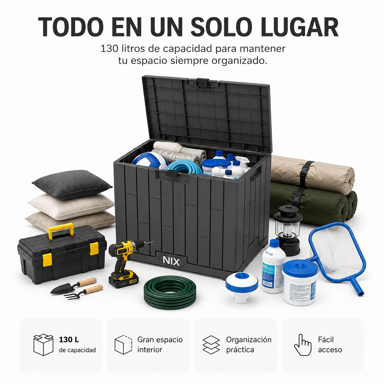 Arcón De Almacenaje Exterior Impermeable 130 L Con Tapa Reforzada - 2