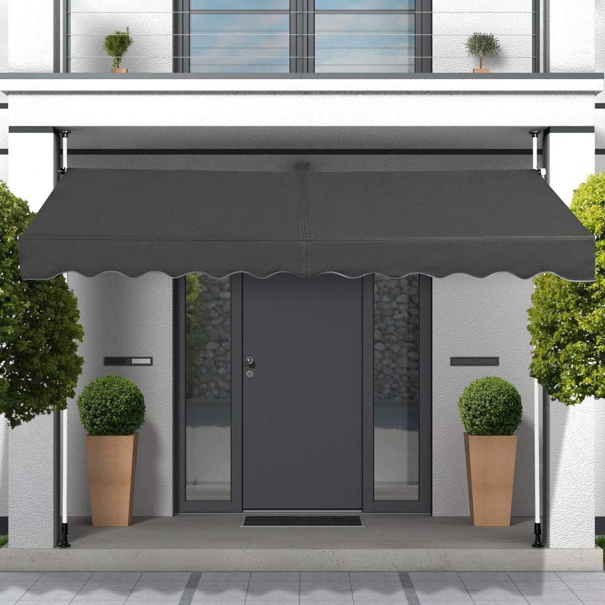 Store Banne Manuel Rétractable 3x1,75M en Aluminium-sans Perçage-Hauteur Réglable 2-3M-Auvent Banne de Balcon sur Pied,Gris - 4