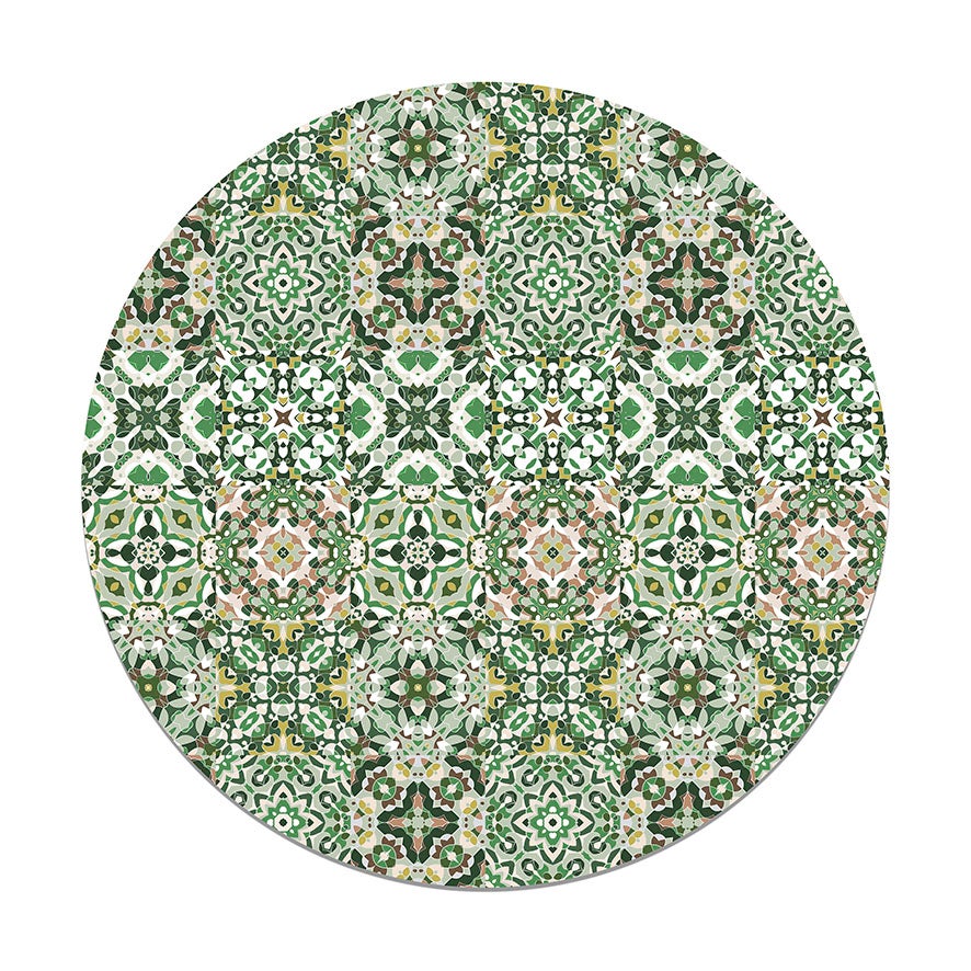 Panorama alfombra vinílica redonda baldosa hidráulico oriental verde 100x100 cm - alfombra cocina vinilo - alfombra salón antideslizante