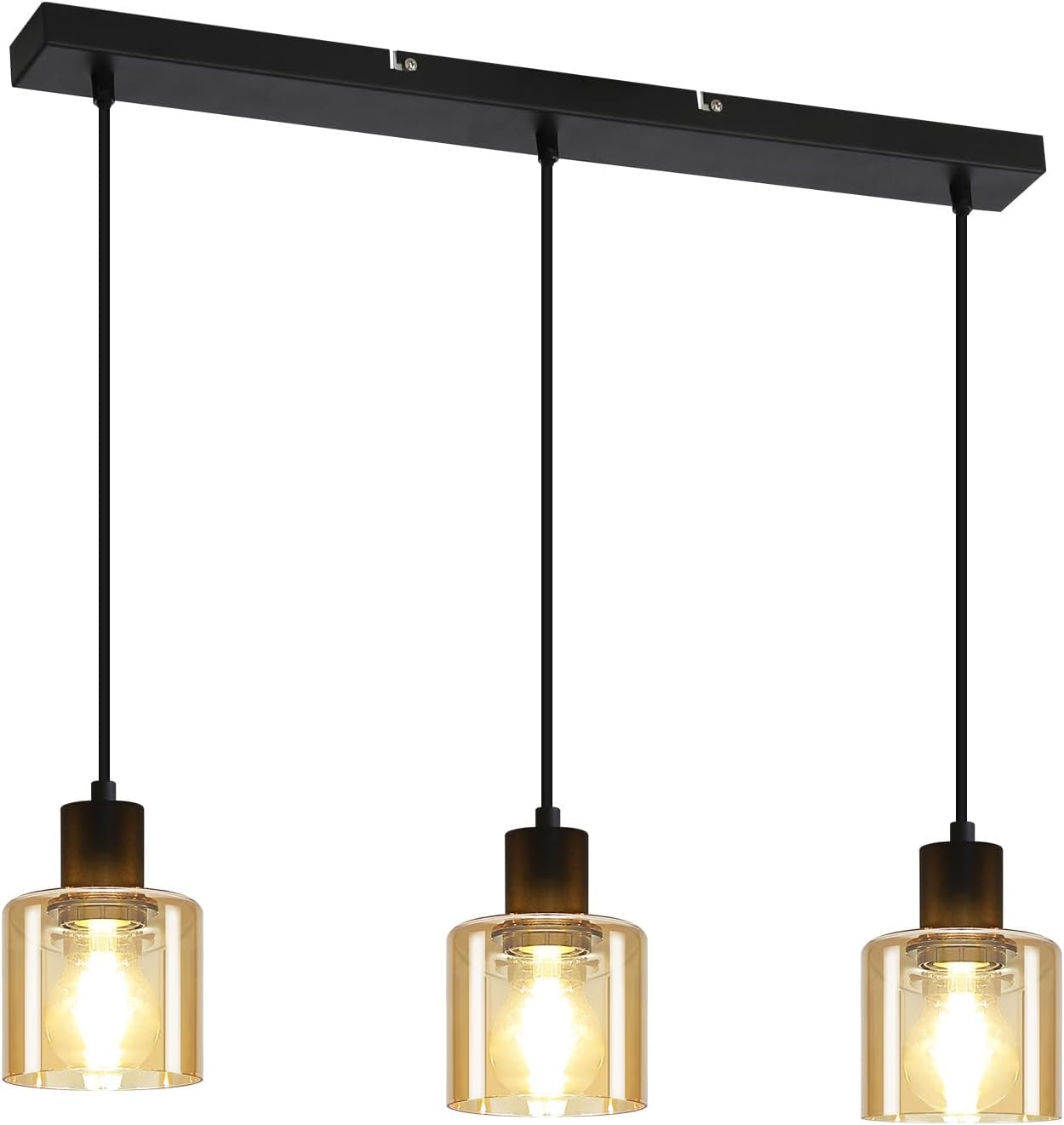 ZMH Candeeiro de teto suspenso E27 3 LUZES Vintage Preto - 2