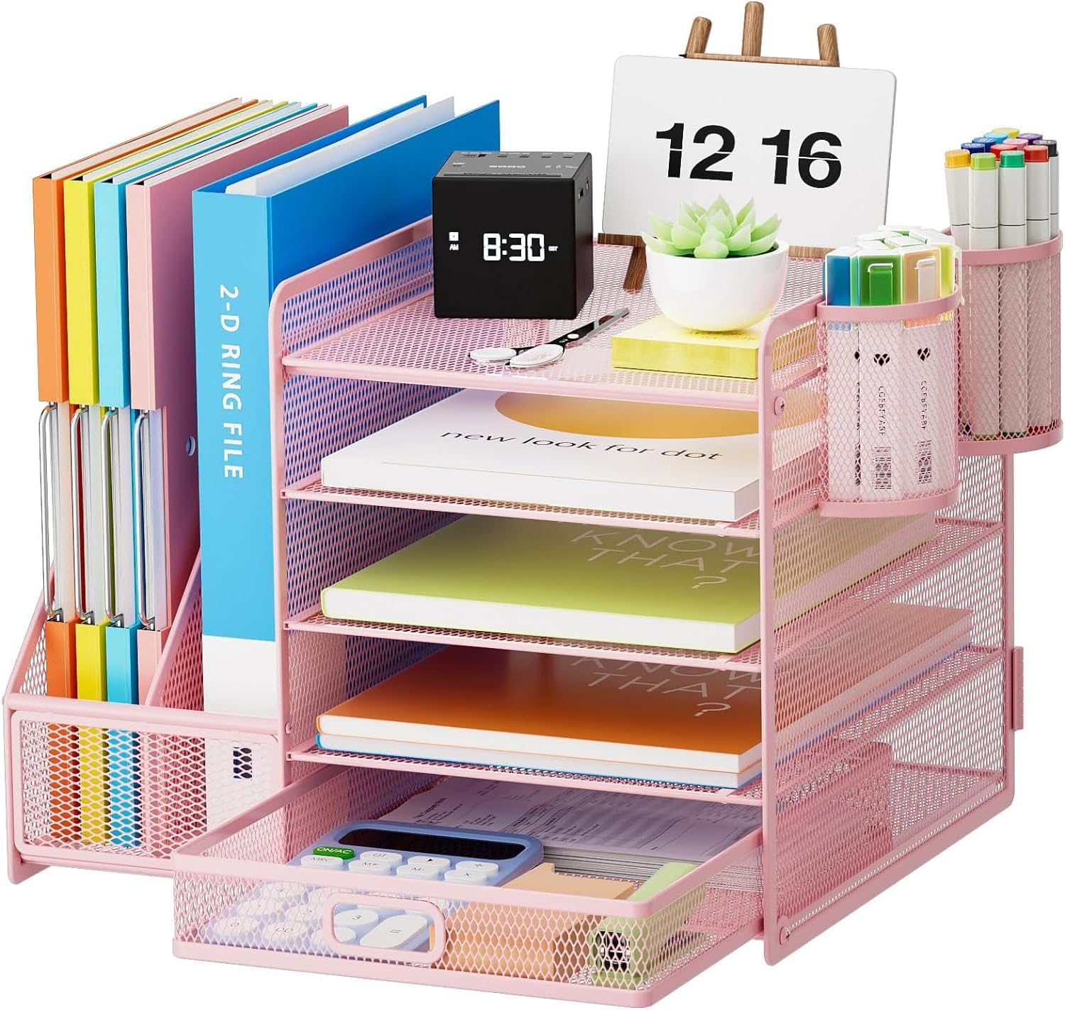 Marbrasse Organiseur Bureau 3 Niveaux Rose - Range Documents Avec Poignée