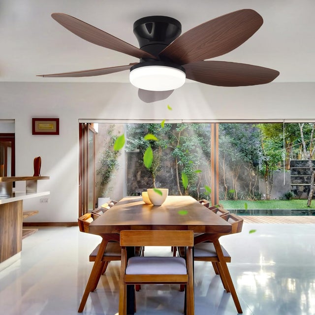Ventilateur Plafond Avec Lumiere Silencieux, Lustre Ventilo De Plafond Avec Lampe Intégrée DC Moteur, LED Luminaire Ventilateur Plafonnier,Noyer,36in