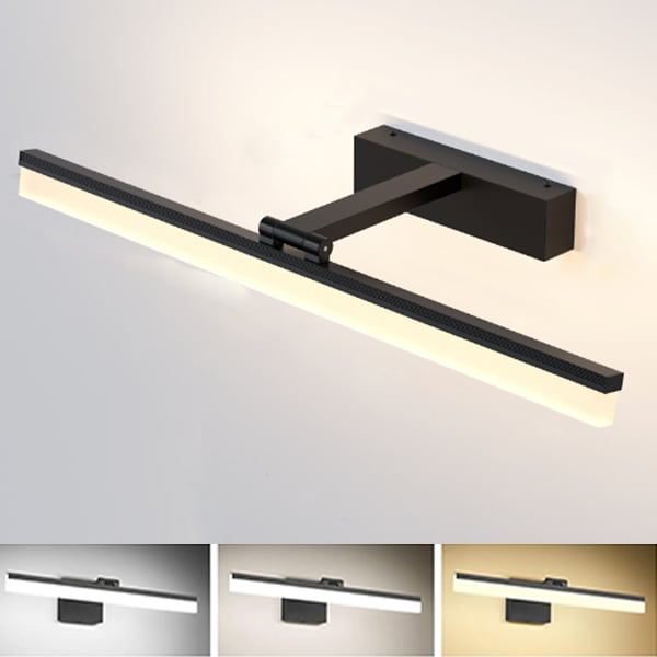 Czarny kinkiet, 60cm, 12w, trójkolorowa gradacja, ściemnialne oświetlenie łazienkowe, regulowany o 180°, wodoszczelna lampka nocna, światło LED