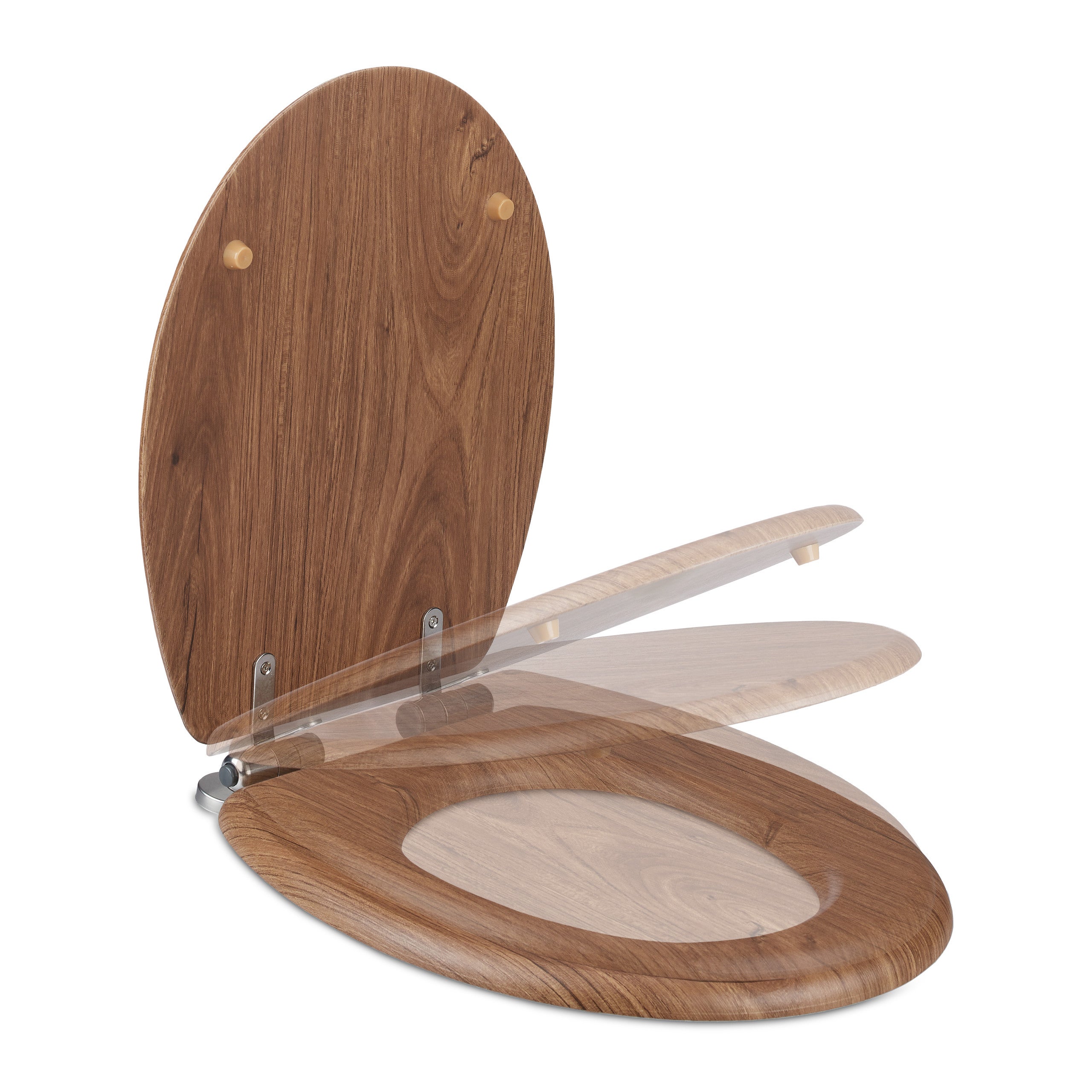Relaxdays Tapa y Asiento WC, Caída Amortiguada, 37x46 cm, Tapadera Inodoro Ovalada, Quick Release, Efecto Madera, Marrón - 6