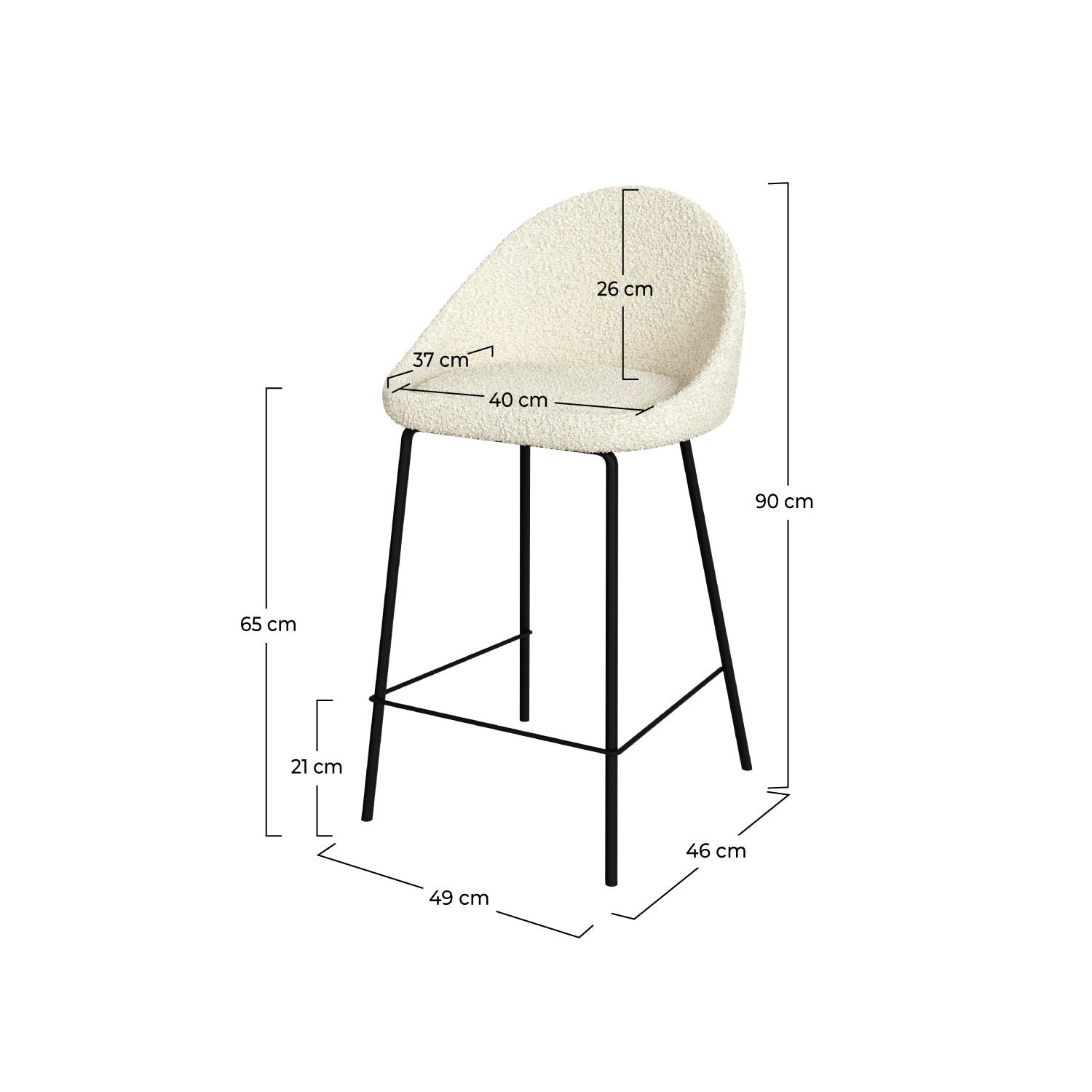 Lot de 2 chaises pour îlot central 65 cm en tissu bouclette blanc - Misty - 4