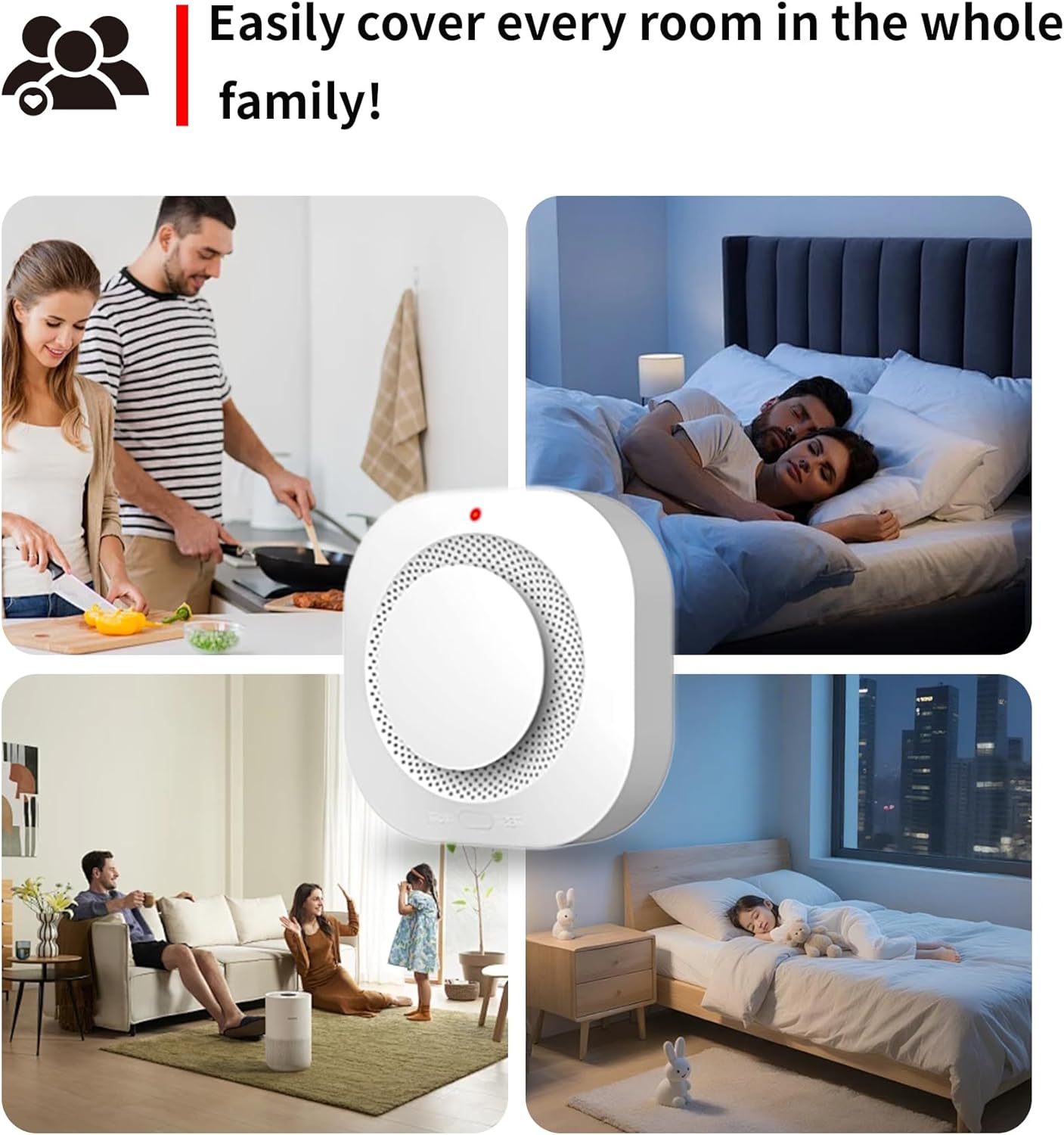 2pcs Alarme Incendie sans Fil pour Maison -Détecteur de Fumée 360° Intelligent, Alerte Anti-Feu pour Appartement/Bureau - Installation Rapide - 8