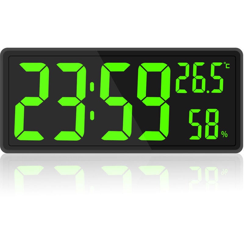 Horloge numérique grand écran, grande horloge murale numérique avec température et humidité, horloge murale numérique avec chiffres LED âgées vert - 4